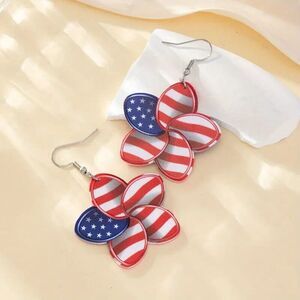 New American Flag Pattern Floral/Spiral Dangle Earrings for 4th of July
